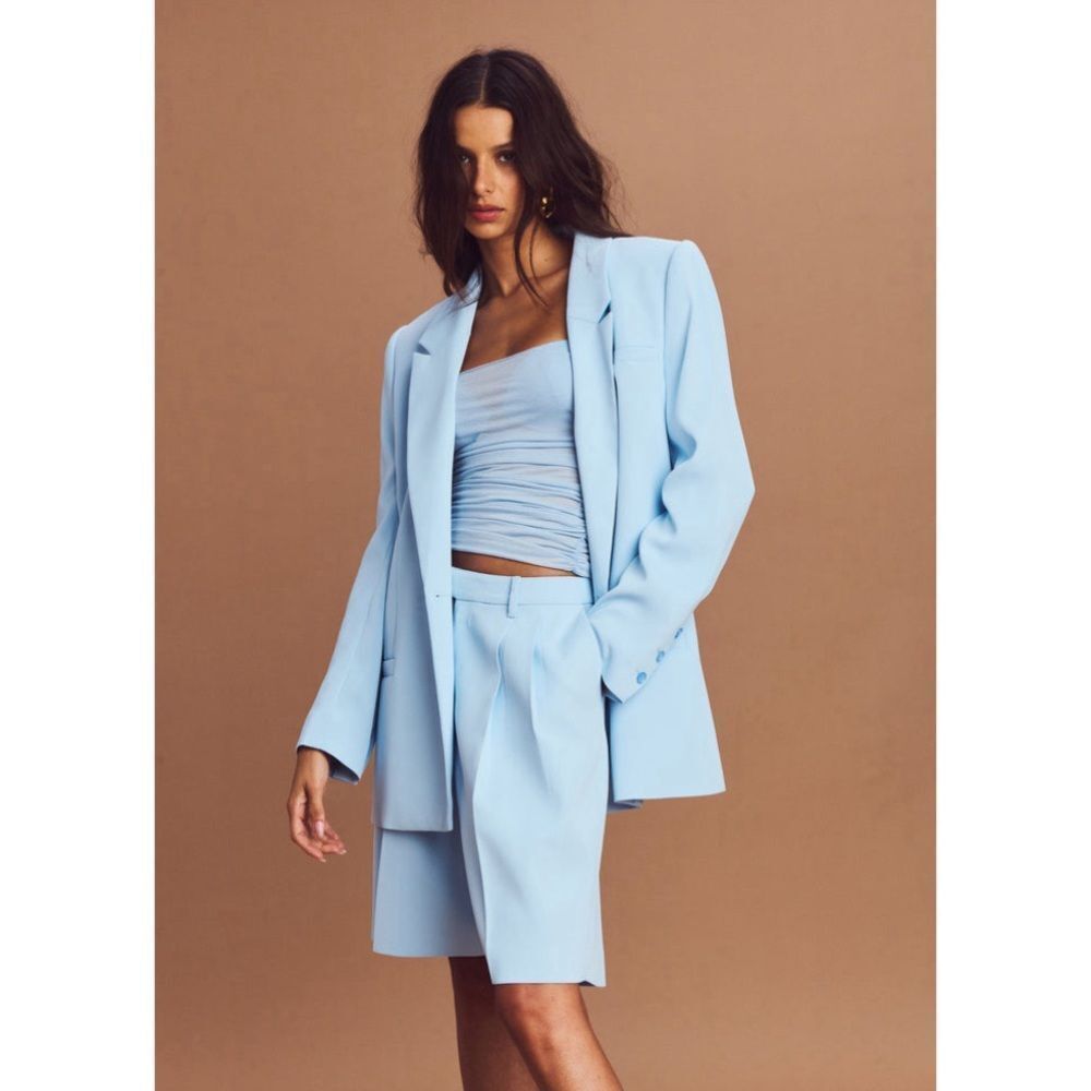 BNWT SEROYA Powder Blue Prudence Oversized Blazer Sz XS Preppy Quiet Luxury Chic